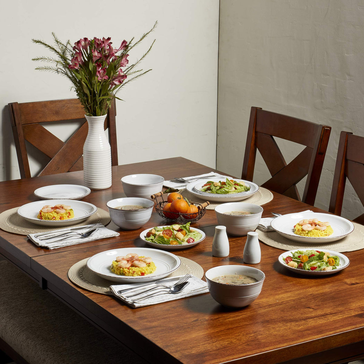 White 12 Piece Stoneware Dinnerware Set I904229