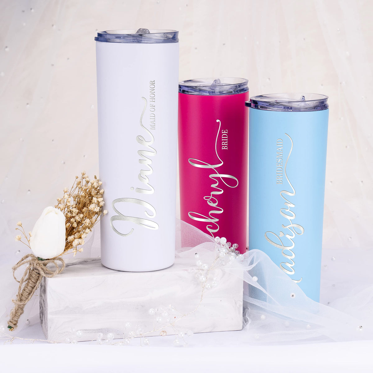 Set of 3 20 Oz Skinny Tumbler with Straw B7424