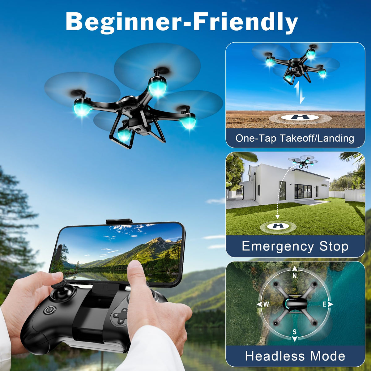 Black 1080P Camera Drone with 2 Batteries Y97135