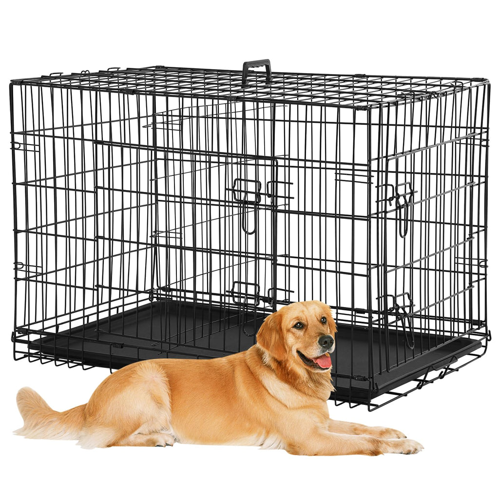 48 Inch Foldable Metal Wire Dog Crate with Tray M996295