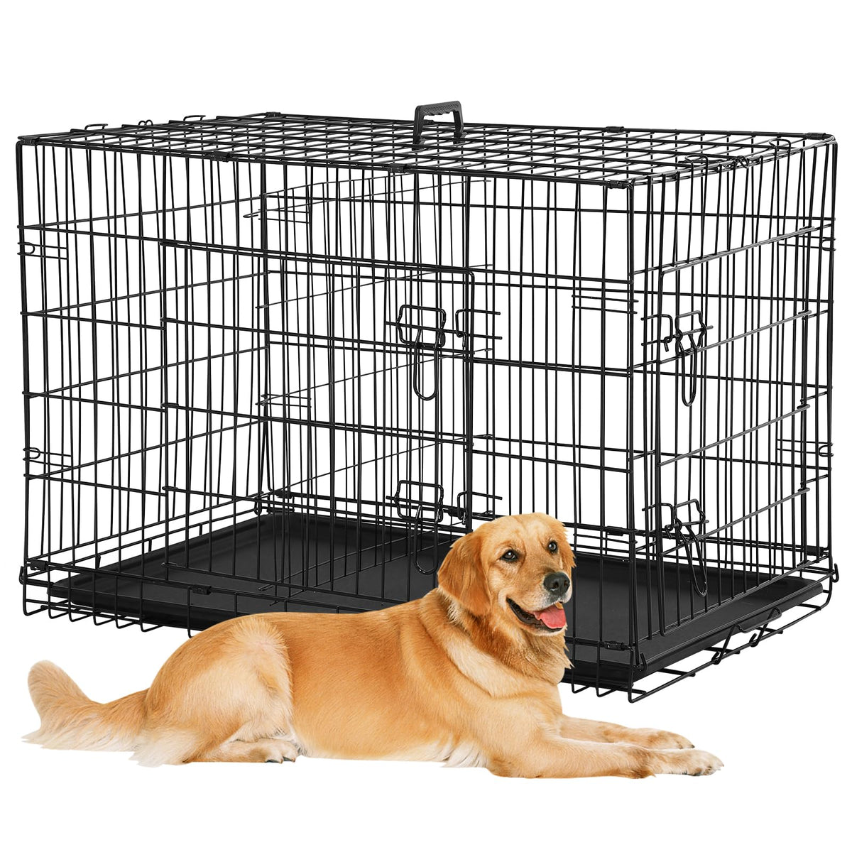 48 Inch Foldable Metal Wire Dog Crate with Tray M996295