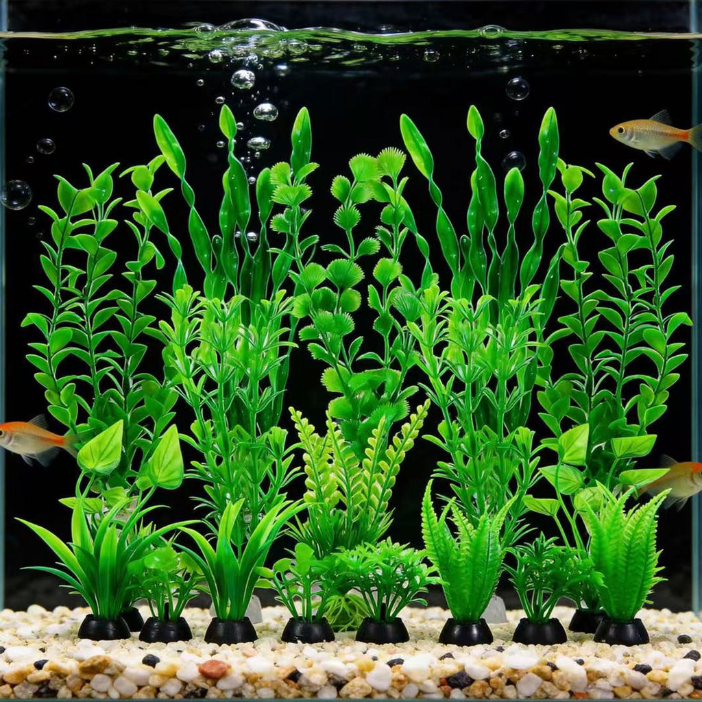 Artificial Aquarium Plants Set, Plastic Fish Tank Decorations (18pcs-Green) Q24781