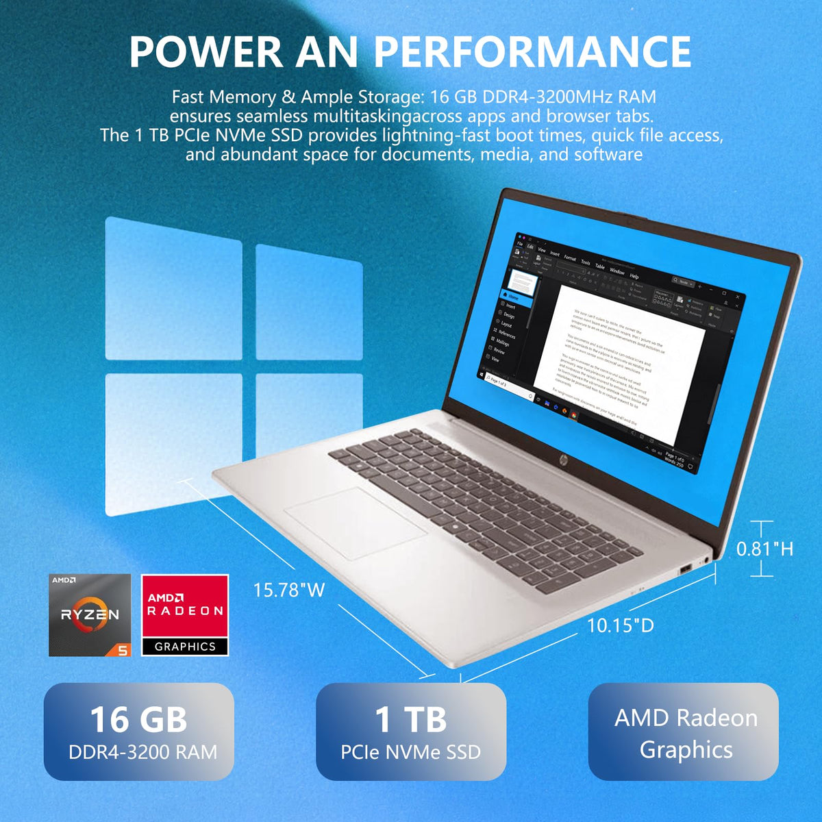 17.3" Touch Screen Laptop, 32GB RAM, 1TB SSD, AMD Ryzen 5, Windows 11 Pro, Silver X500803