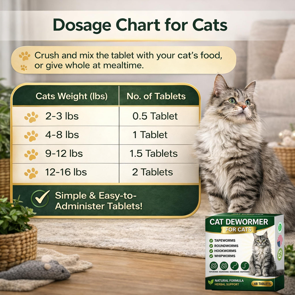 Broad Spectrum Cat Dewormer 48 Tablets U37532