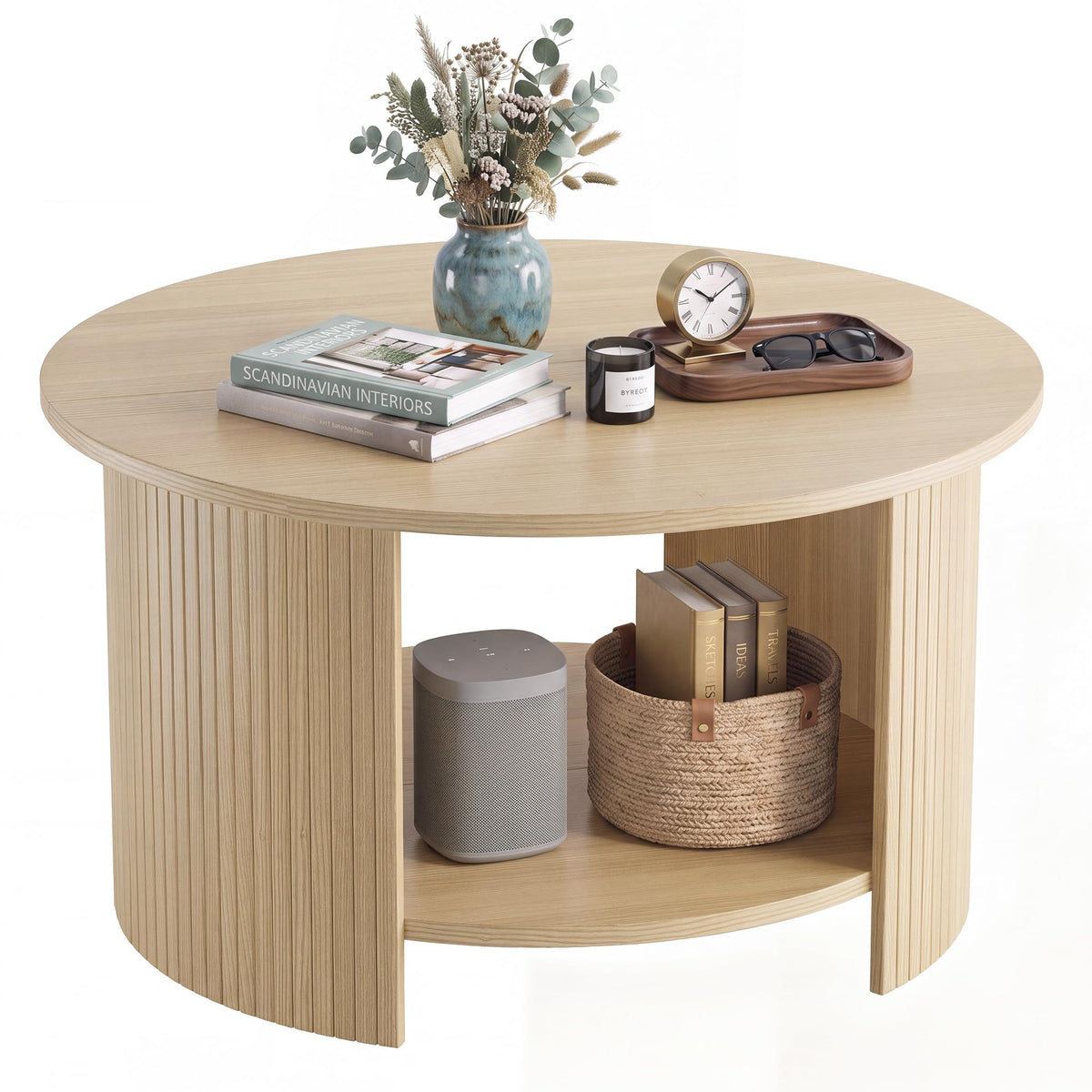 31.5" Round Wood Coffee Table with Storage Z487523