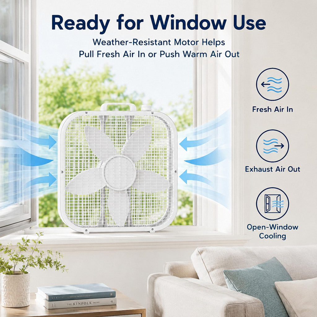 20 Inch Portable Box Fan with 3 Speeds, White D4664