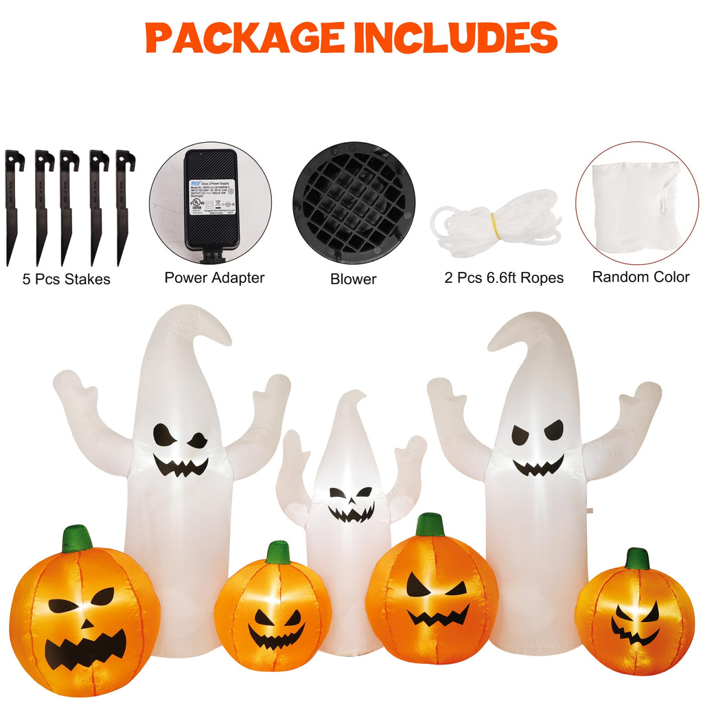 8 FT Lighted Halloween Inflatable Ghosts with Pumpkins I575