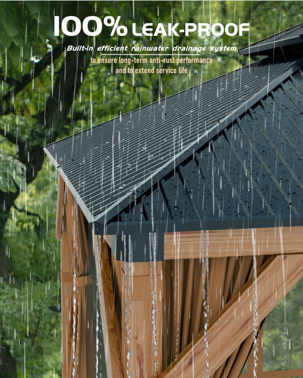 Hardtop Wood Gazebo 10 x 10 ft with Double Metal Roof T921039