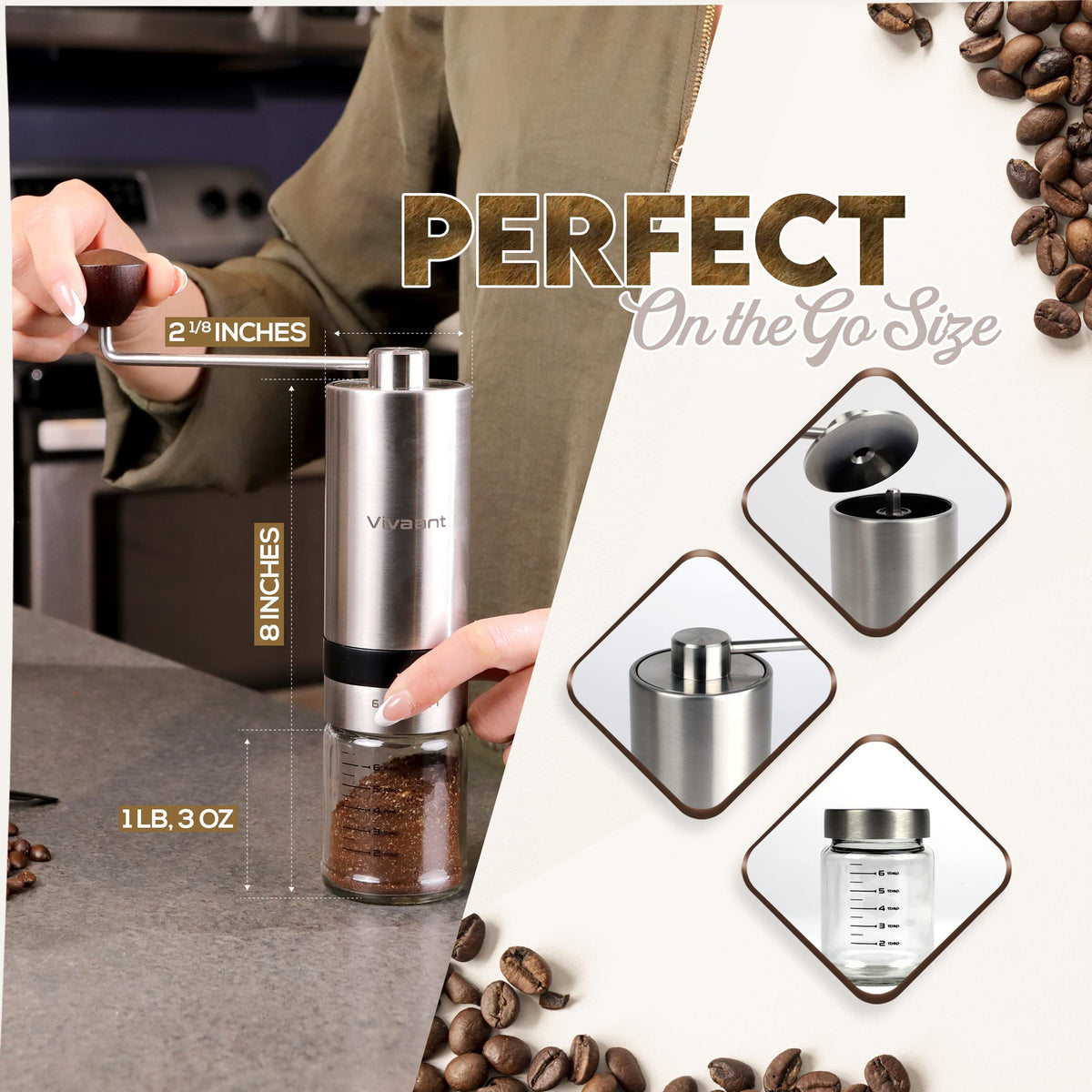 Manual Coffee Grinder Stainless Steel Conical Burr Mill B157