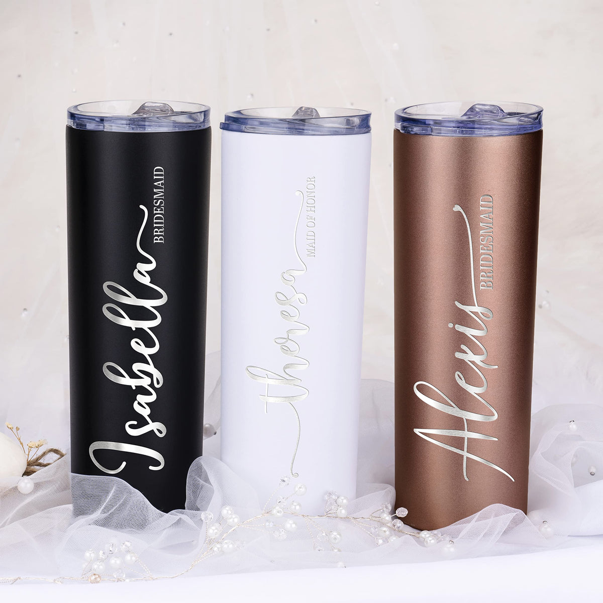 Set of 3 20 Oz Skinny Tumbler with Straw B7424