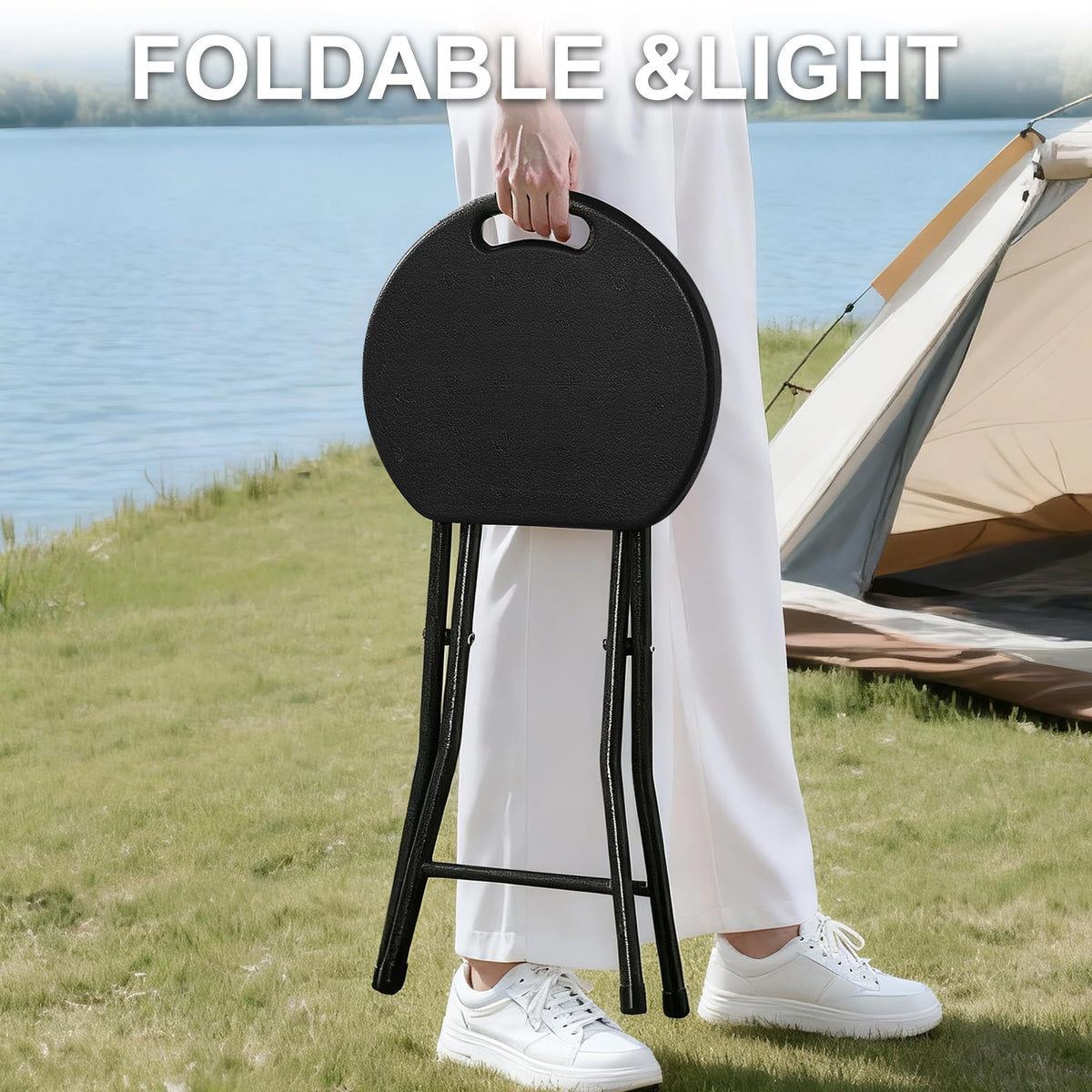 Black Folding Stool with Handle Z6589