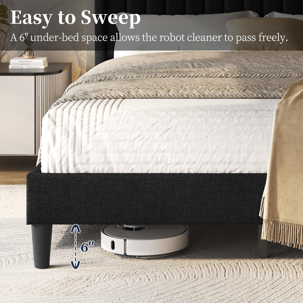 Black Queen Bed Frame with Headboard H56832