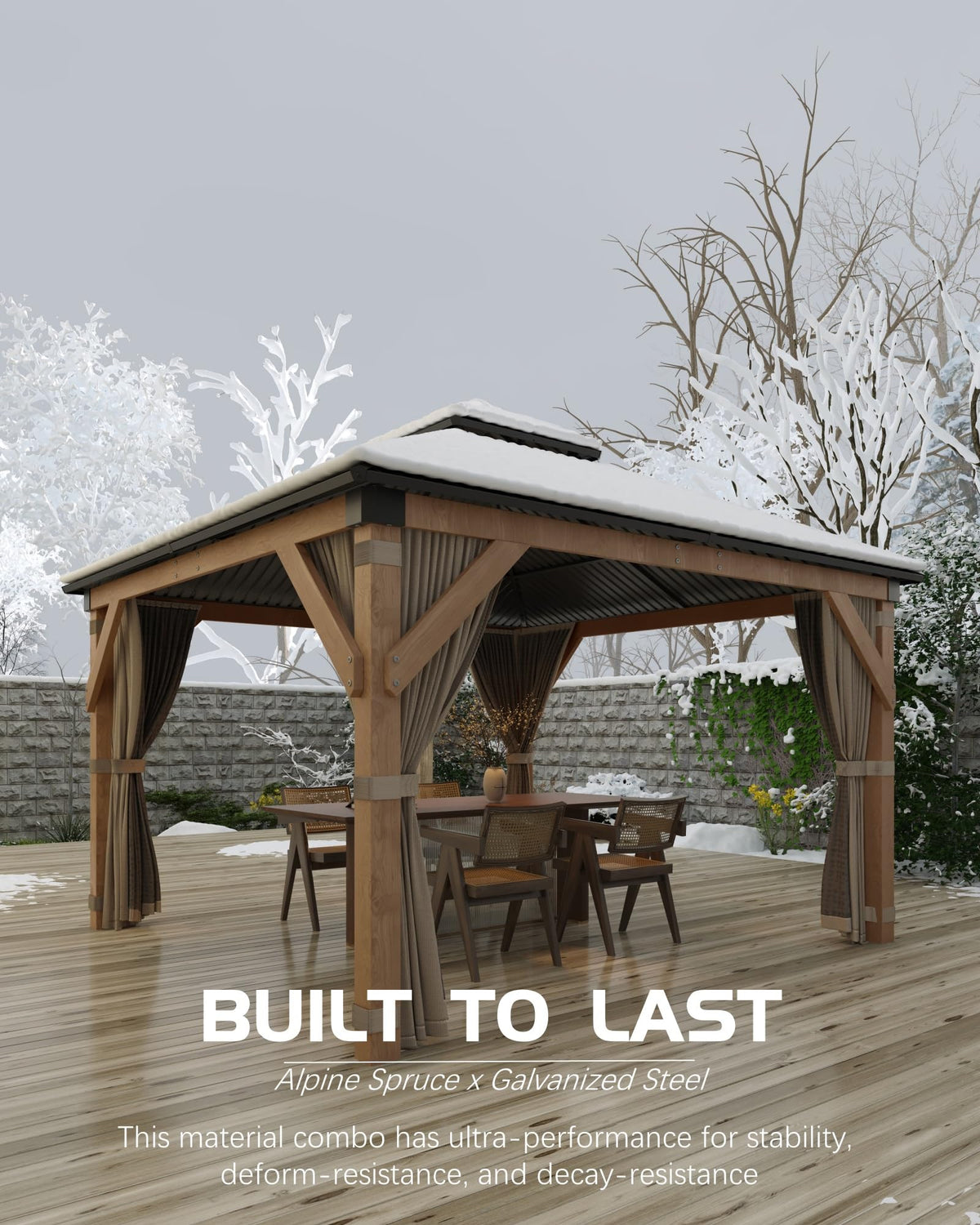 Hardtop Wood Gazebo 10 x 10 ft with Double Metal Roof T921039
