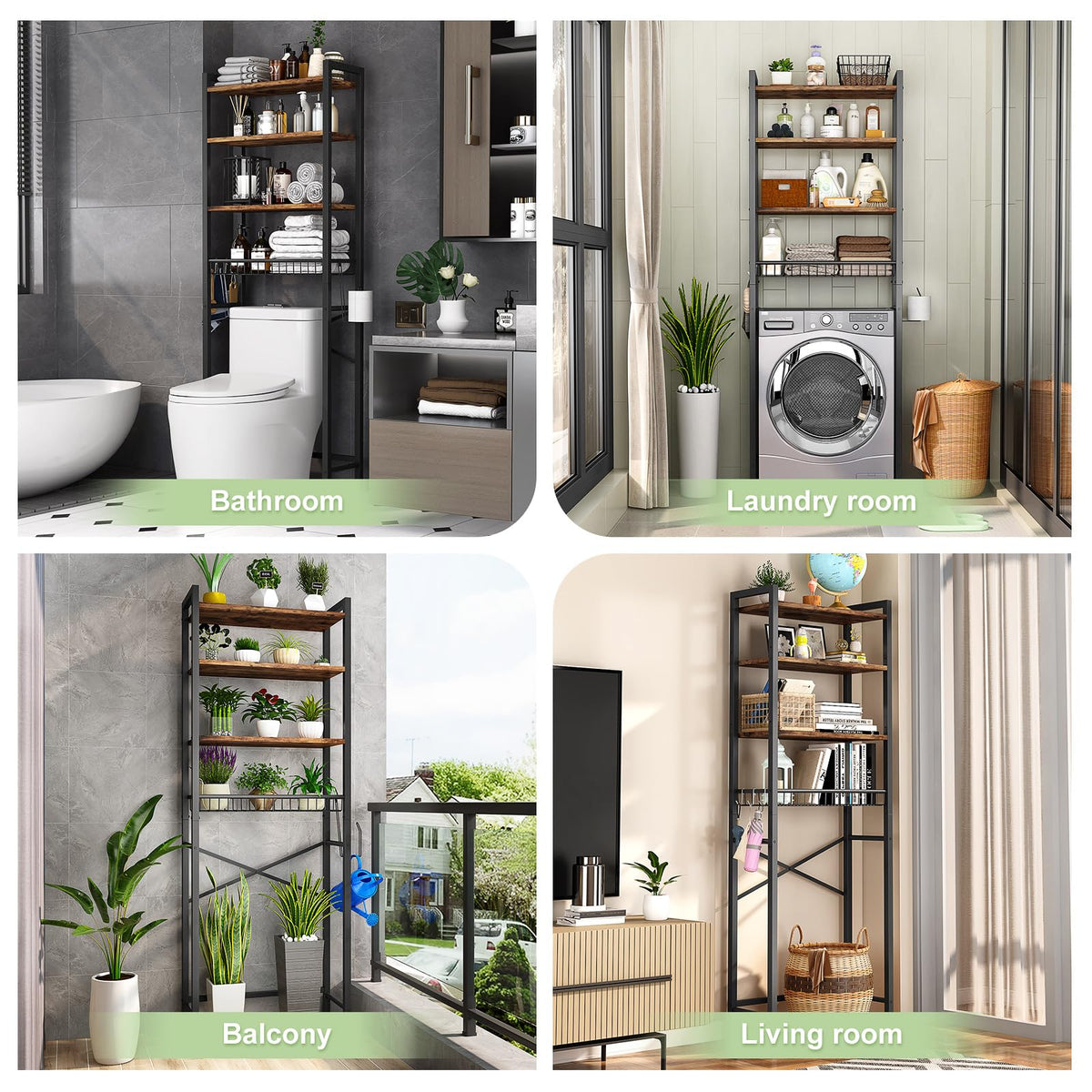 4-Tier Over-The-Toilet Storage Rack with Basket P5966
