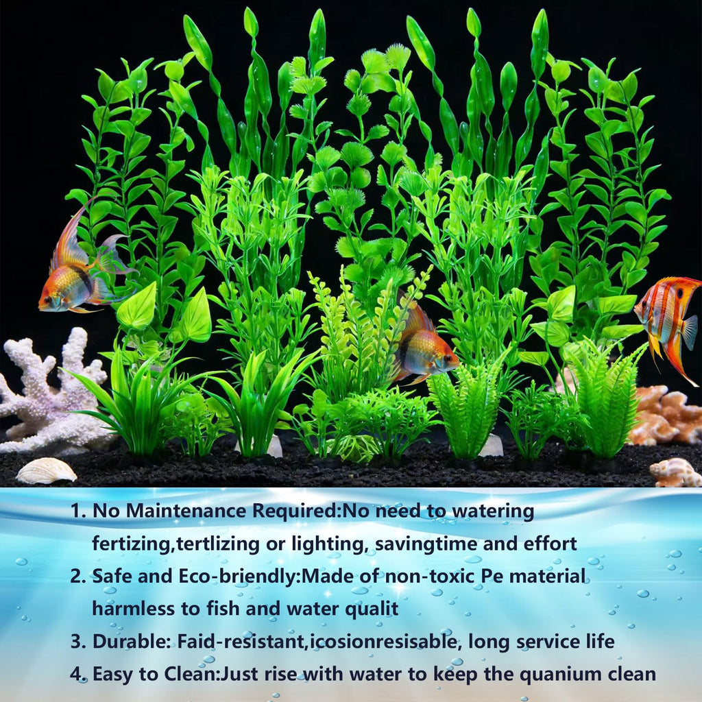 Artificial Aquarium Plants Set, Plastic Fish Tank Decorations (18pcs-Green) Q24781