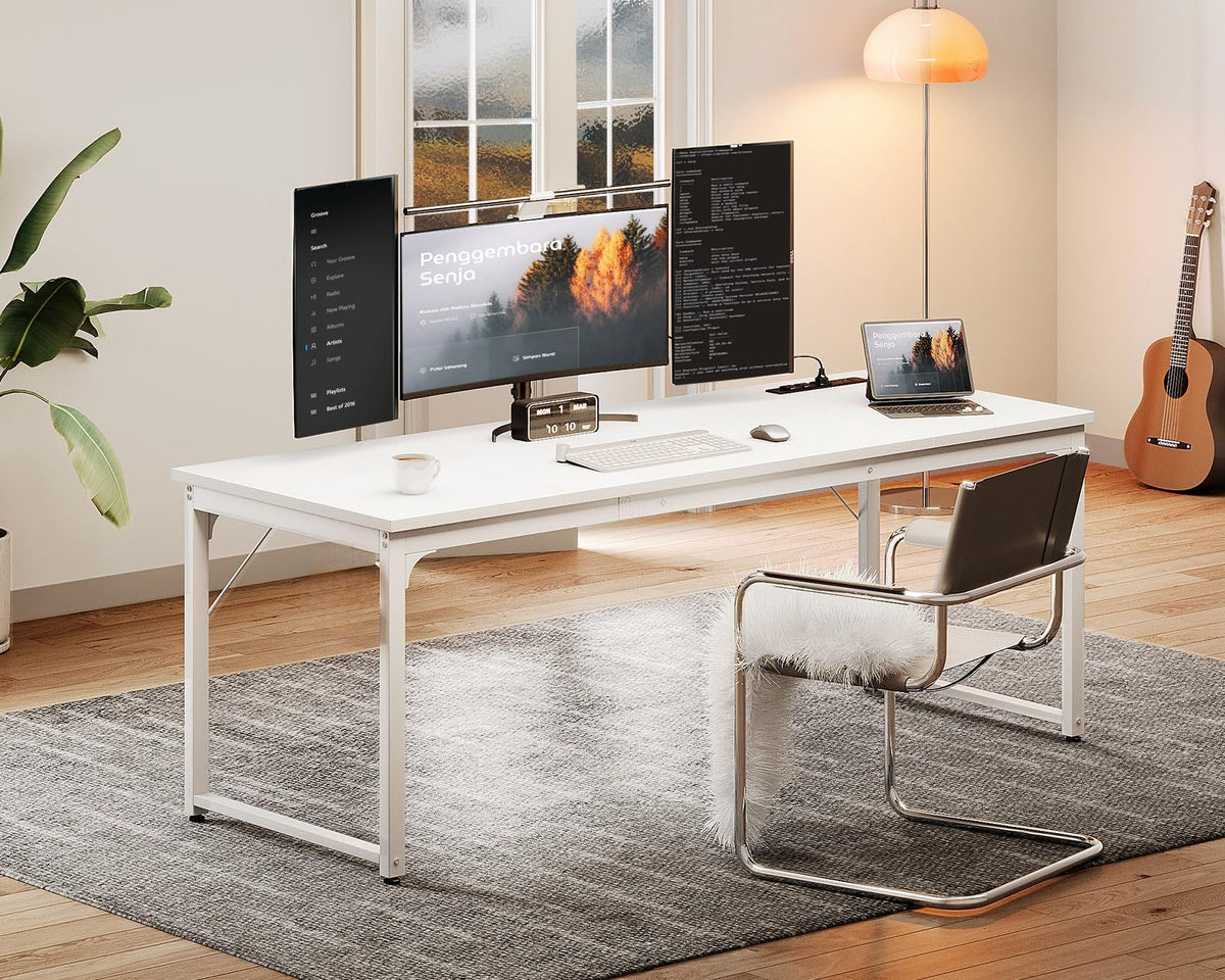 71 Inch White Computer Desk with USB Ports B3084