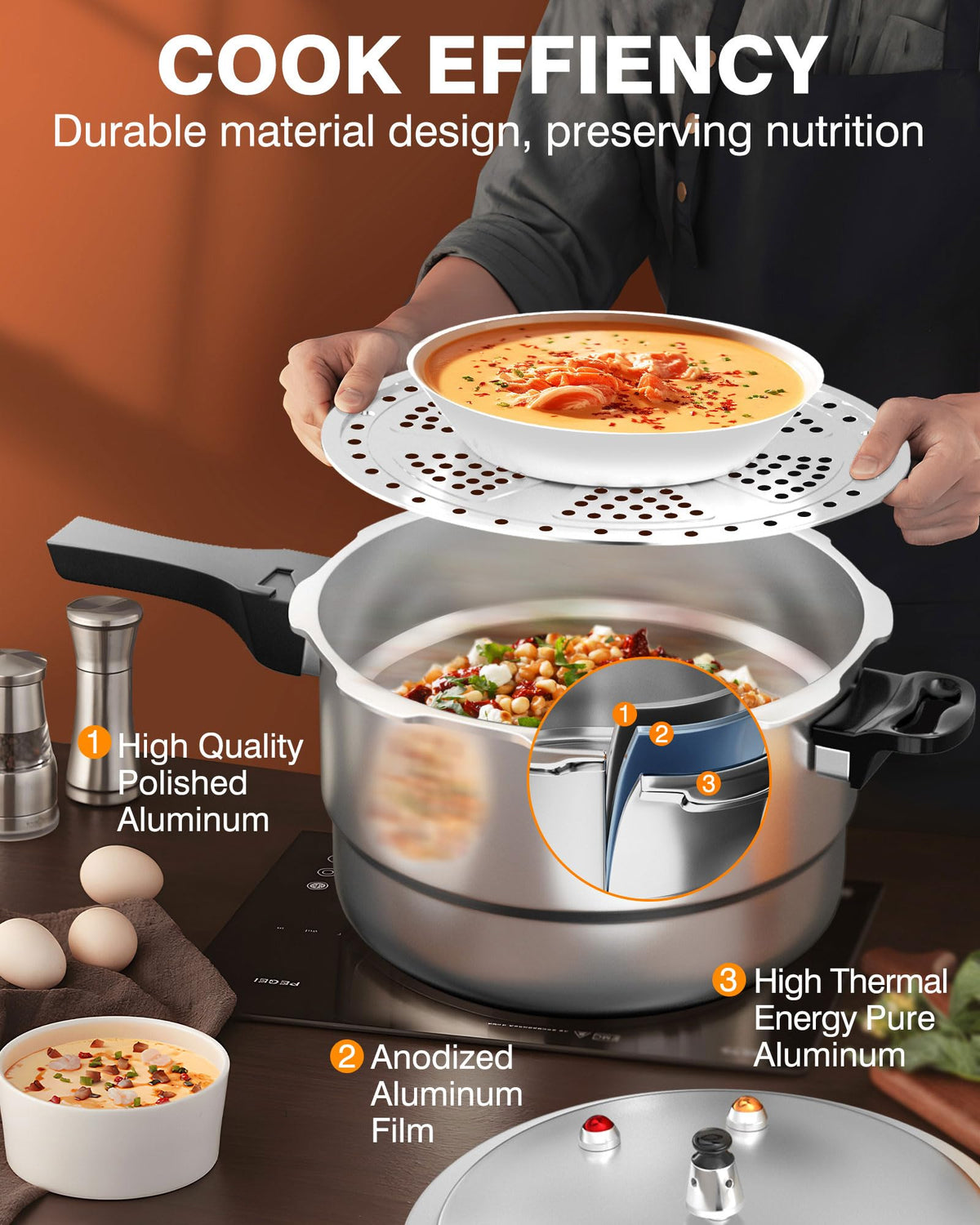 4QT Aluminum Pressure Cooker with Rack G75269
