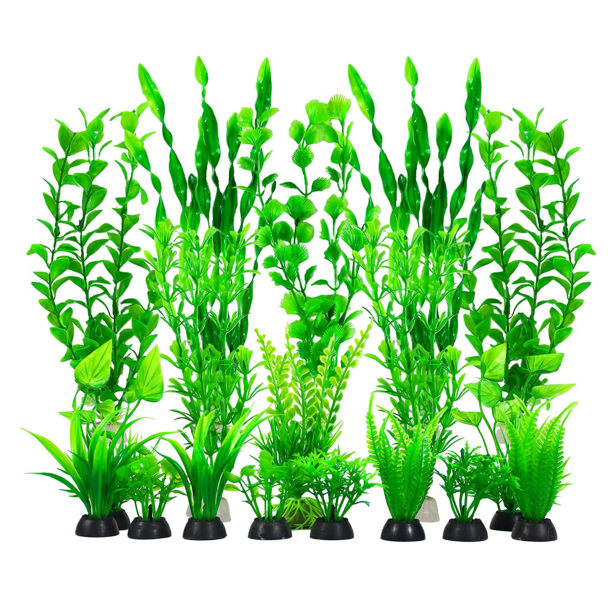 Artificial Aquarium Plants Set, Plastic Fish Tank Decorations (18pcs-Green) Q24781