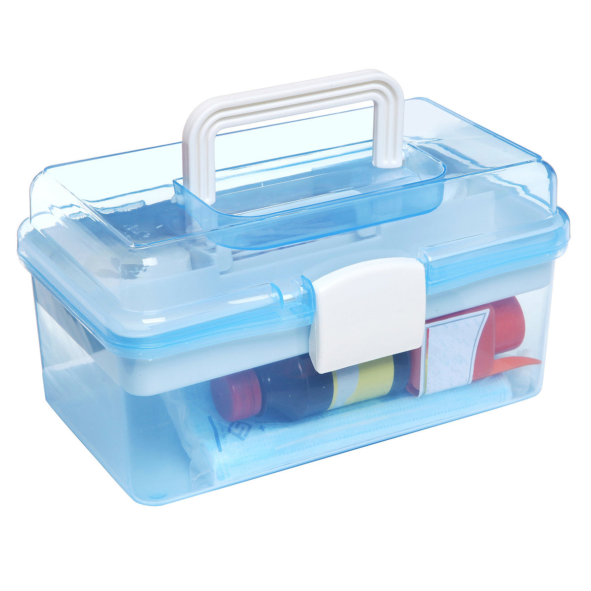10 Inch Blue Plastic Storage Box with Removable Tray Z936621