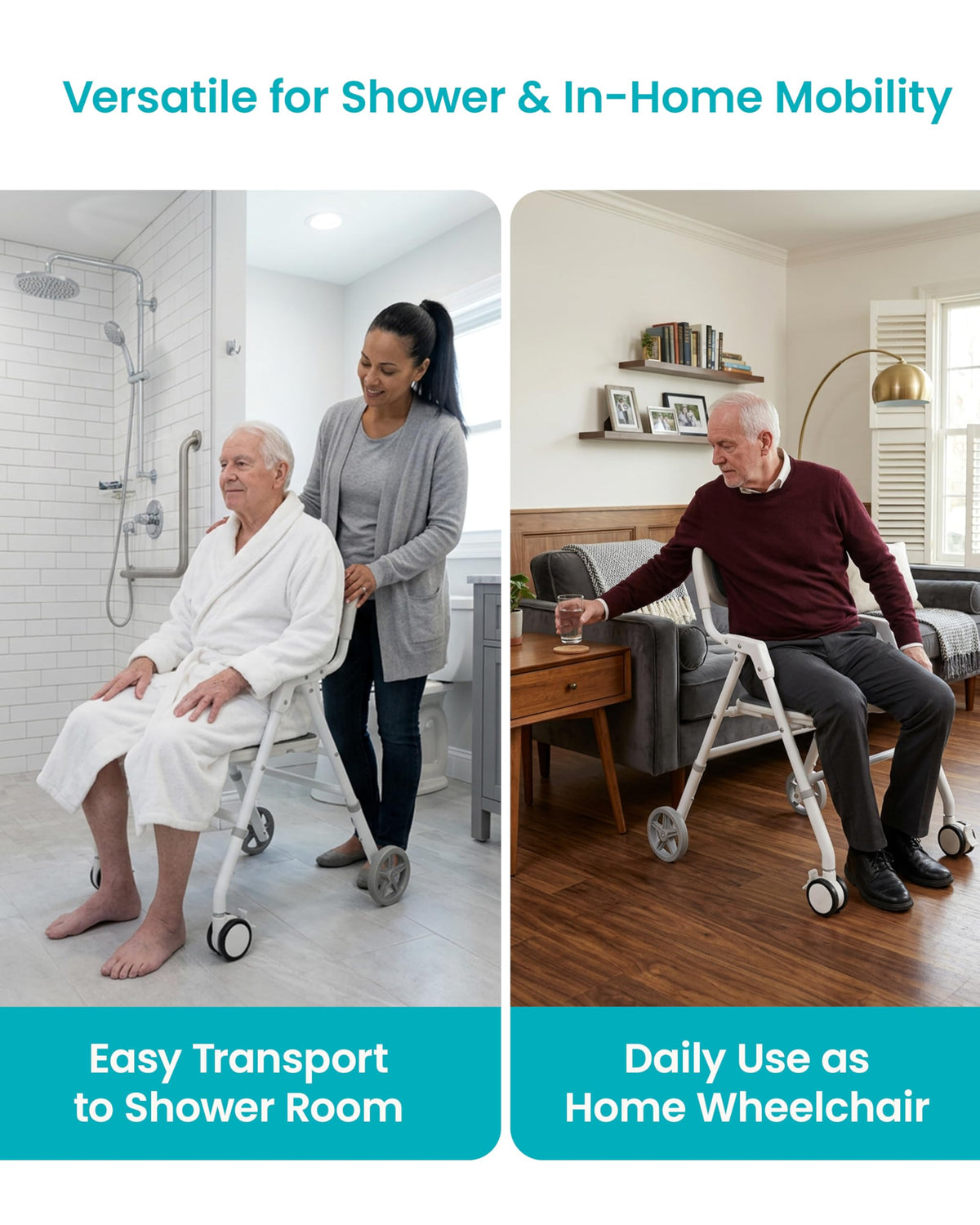 Foldable Rolling Shower Chair with Arms and Back A169060