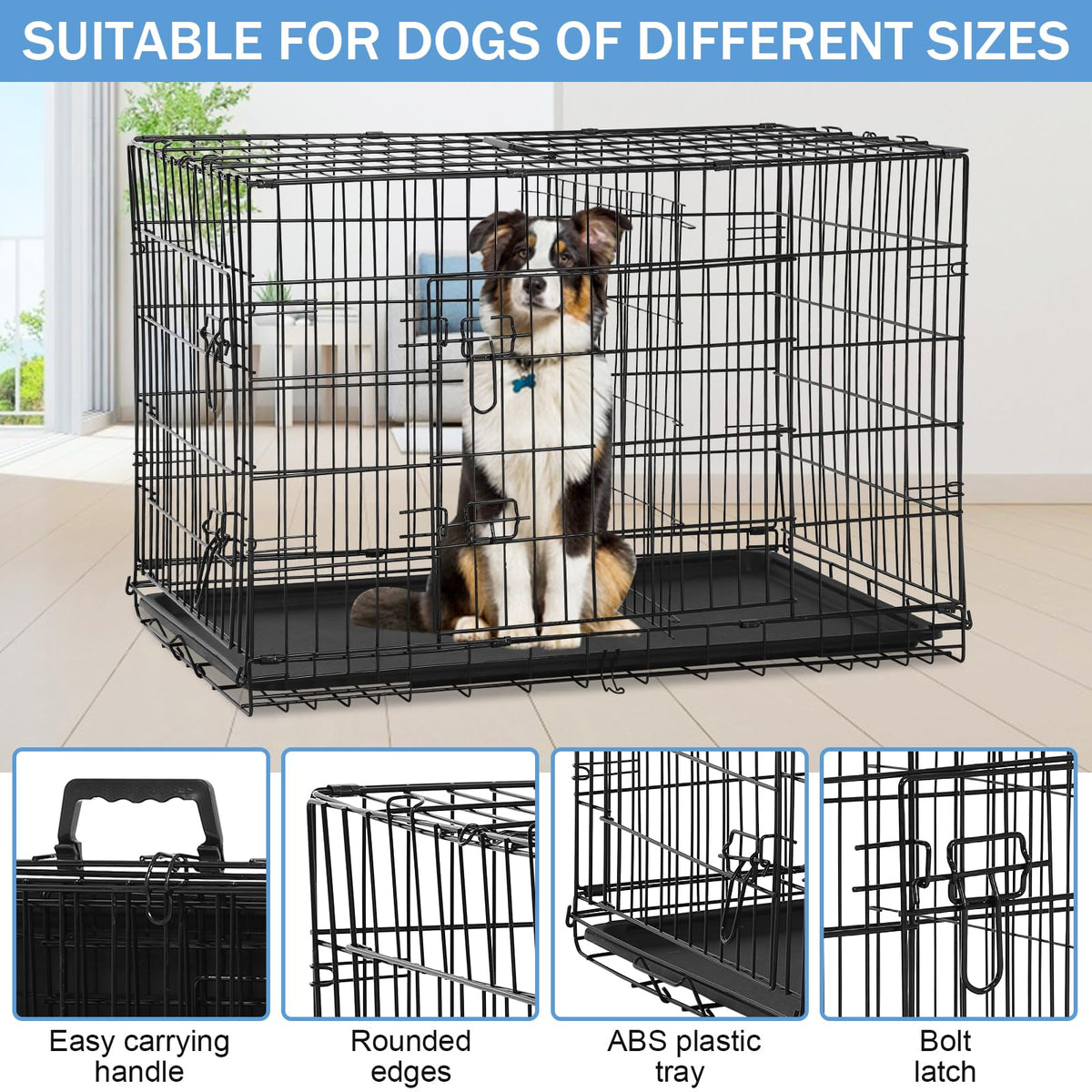 48 Inch Foldable Metal Wire Dog Crate with Tray M996295