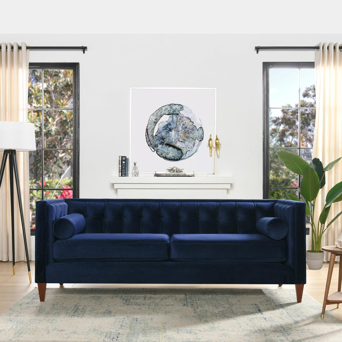84" Navy Blue Velvet Tufted Sofa O8025