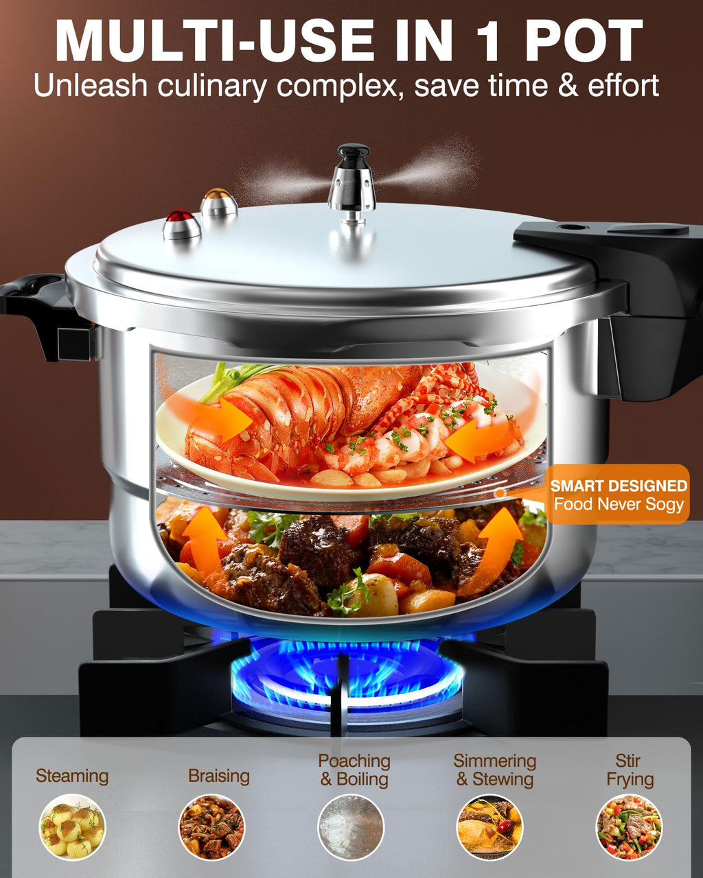4QT Aluminum Pressure Cooker with Rack G75269