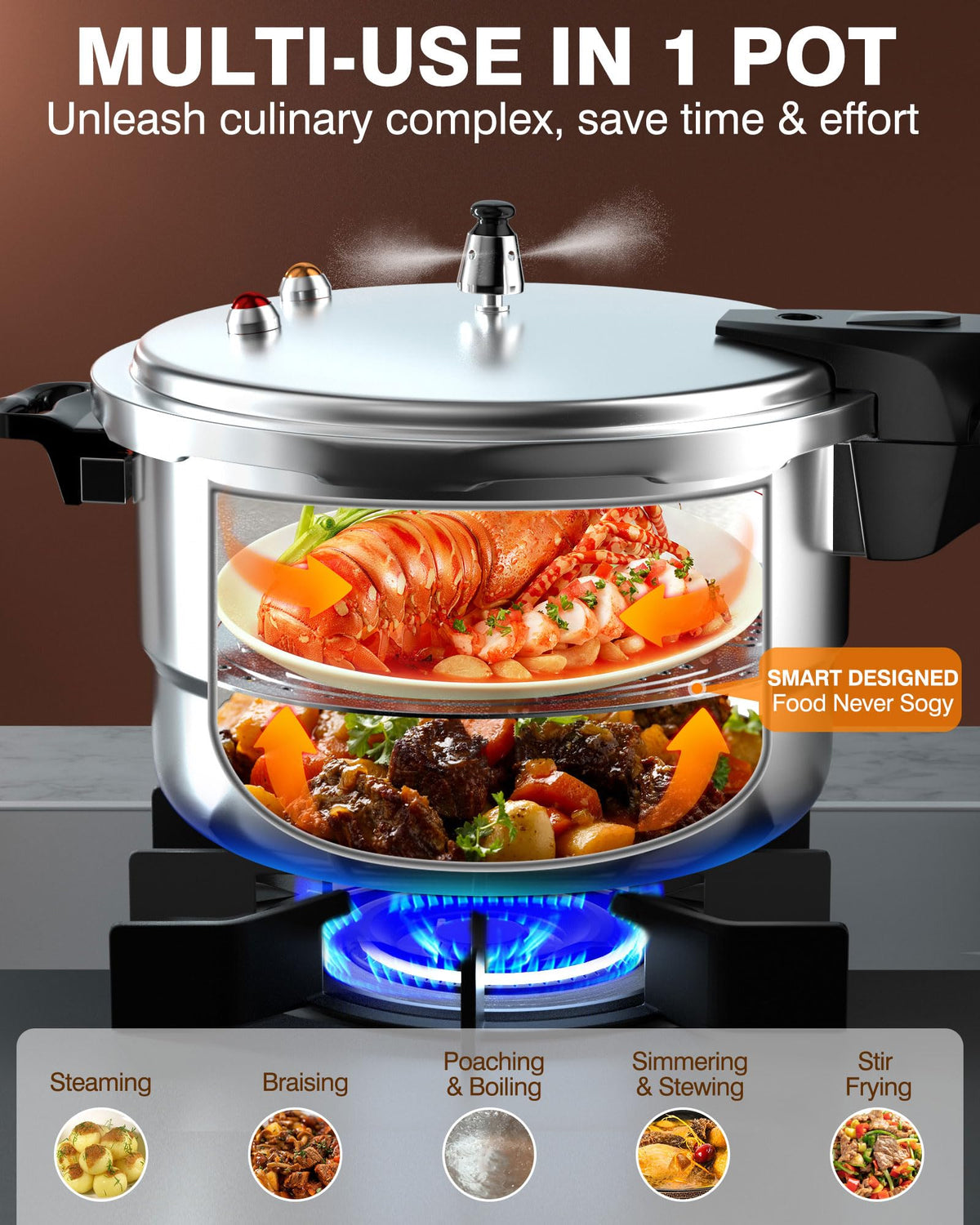 4QT Aluminum Pressure Cooker with Rack G75269