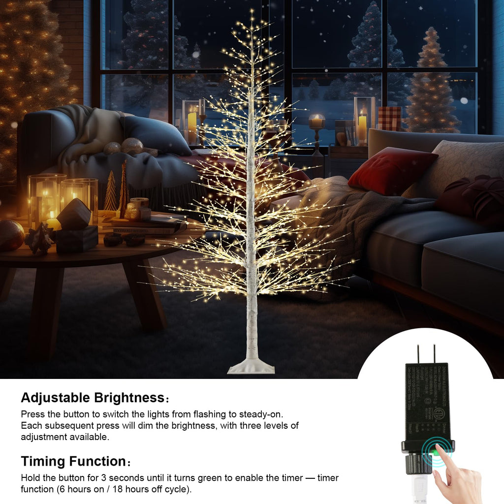7FT Lighted Birch Tree with 1500 Warm LED Lights O93300