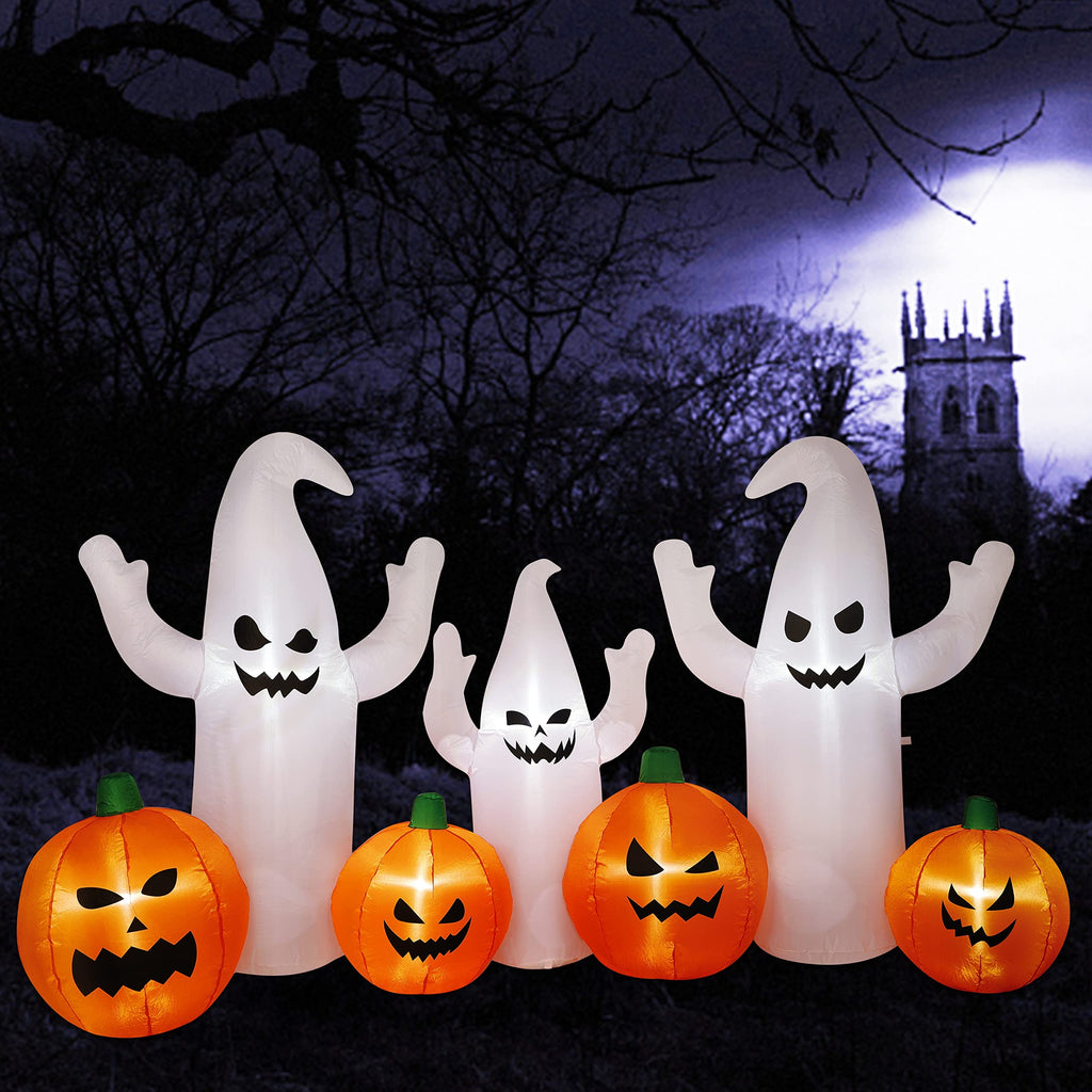 8 FT Lighted Halloween Inflatable Ghosts with Pumpkins I575