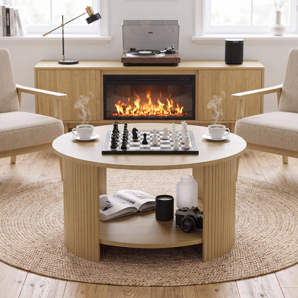 31.5" Round Wood Coffee Table with Storage Z487523