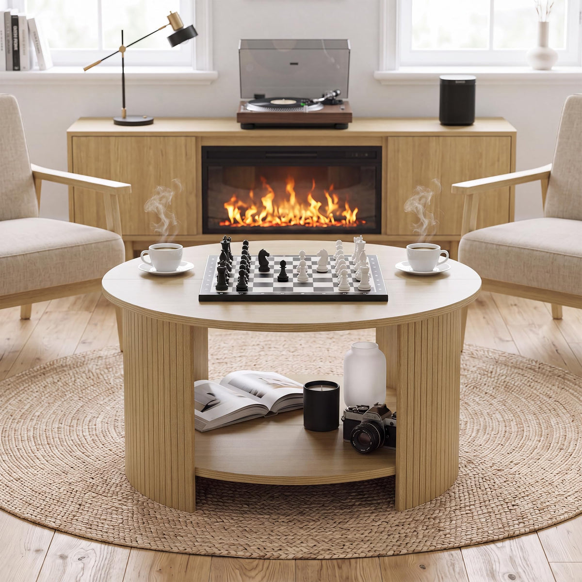 31.5" Round Wood Coffee Table with Storage Z487523