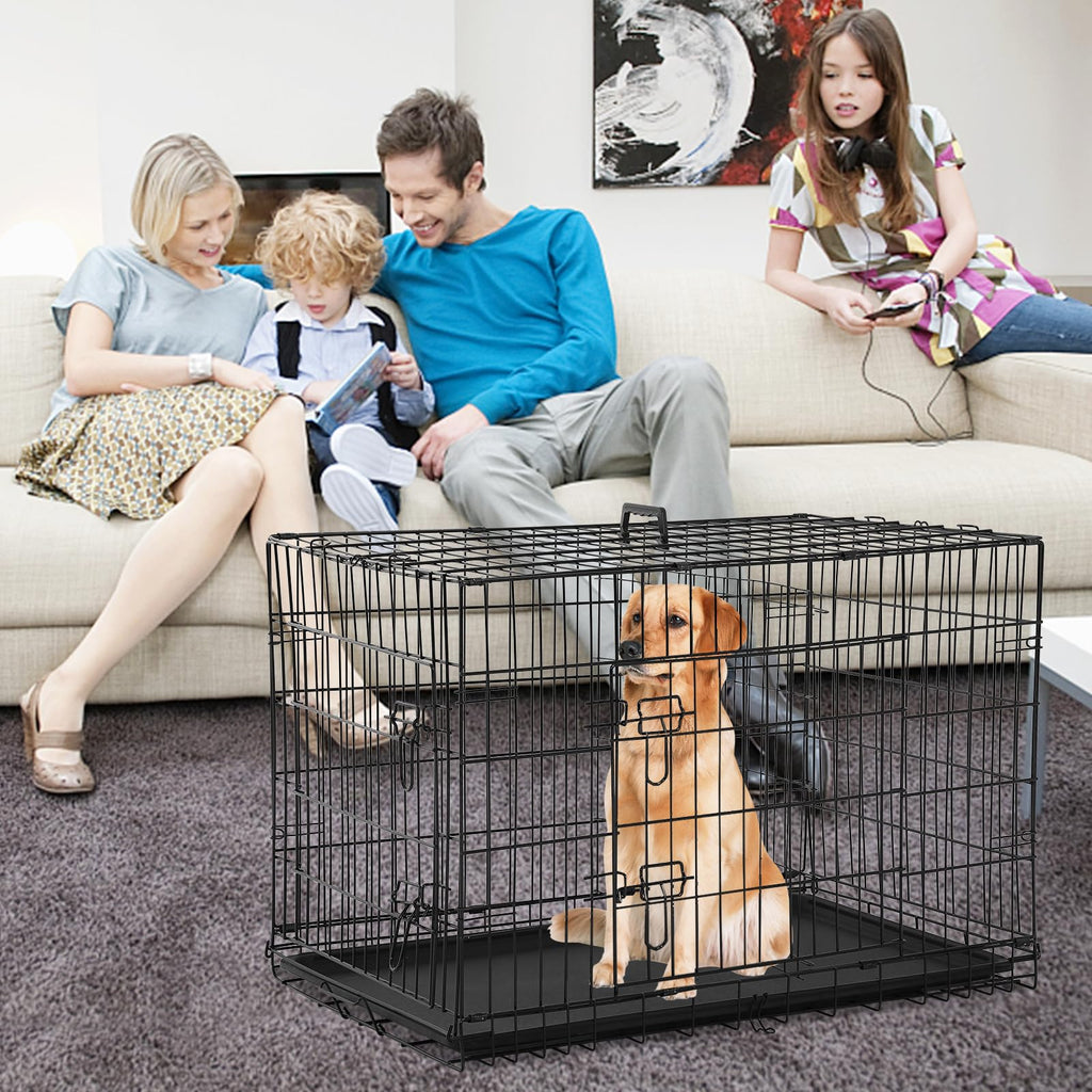 48 Inch Foldable Metal Wire Dog Crate with Tray M996295