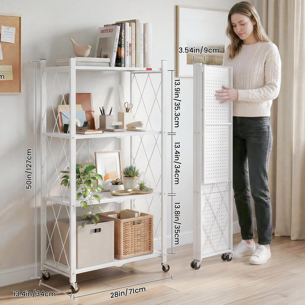 4 Tier White Metal Storage Shelves with Wheels V156781