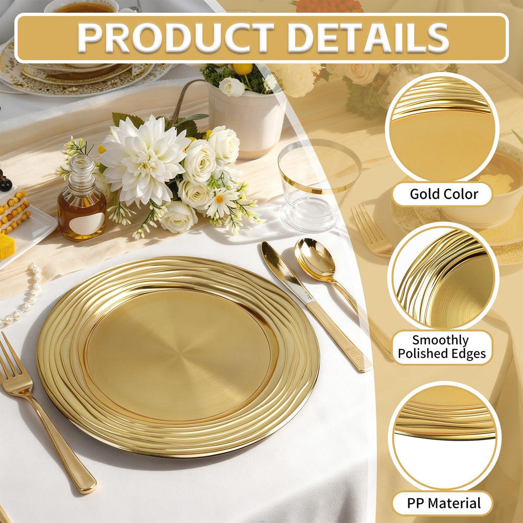 12 Pcs 13 Inch Round Gold Charger Plates E85654
