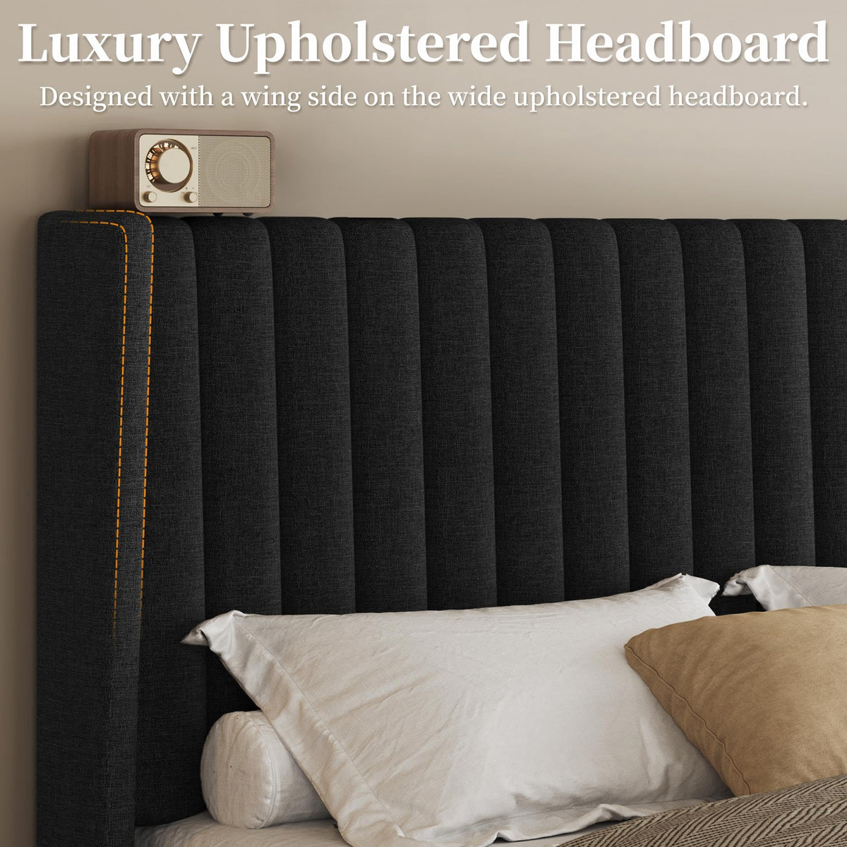 Black Queen Bed Frame with Headboard H56832