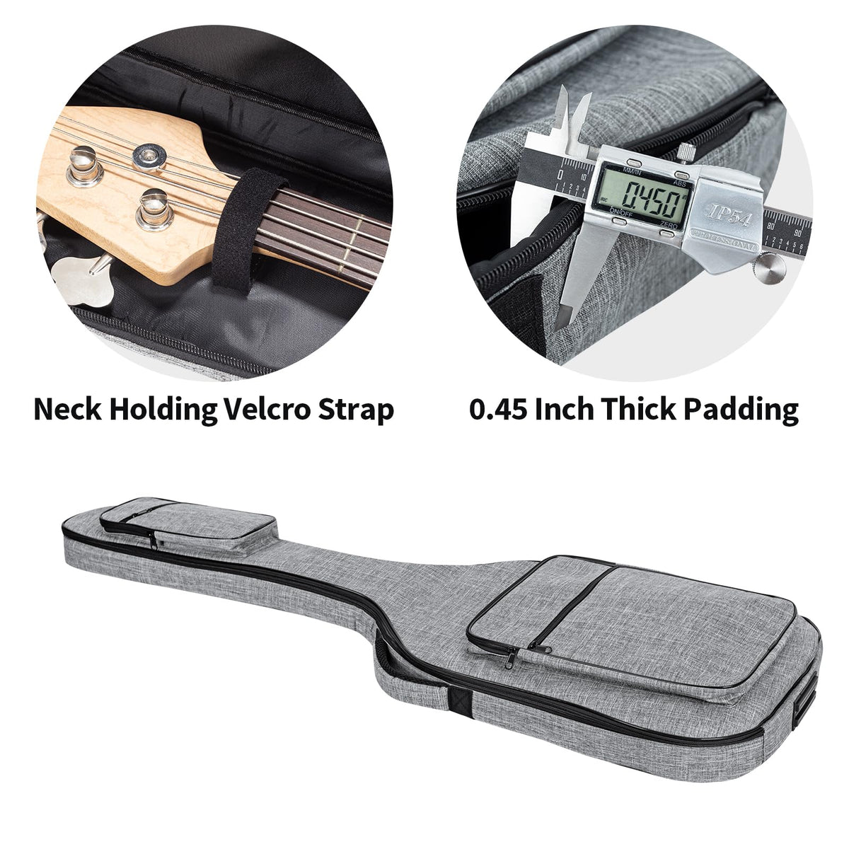 47 Inch 11mm Padding Grey Electric Bass Guitar Bag M490061