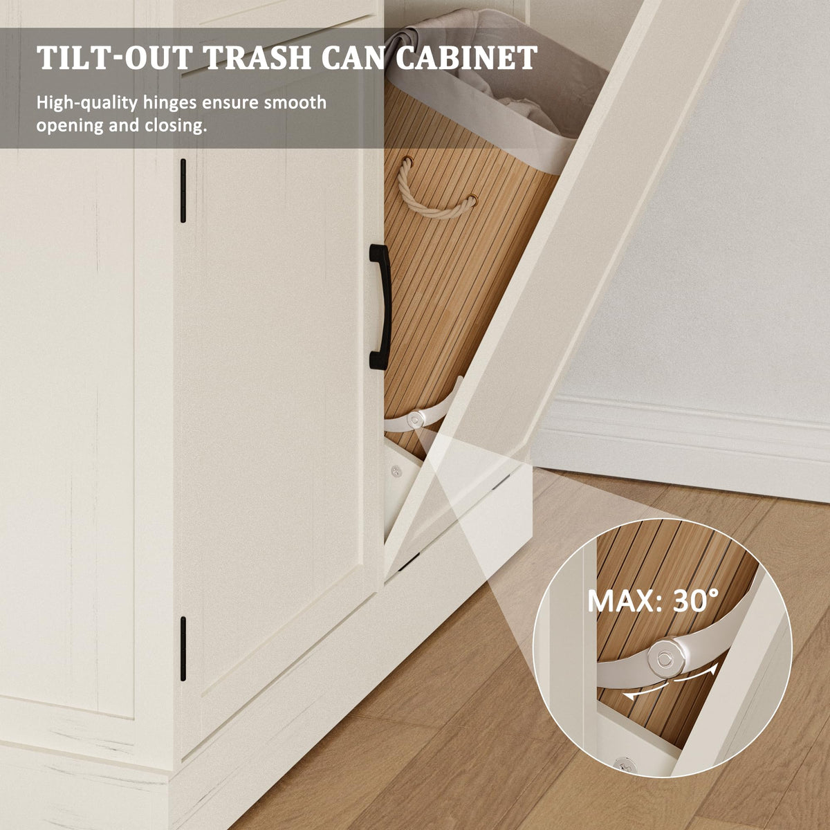 Off-White Tilt Out Trash Can Cabinet L403