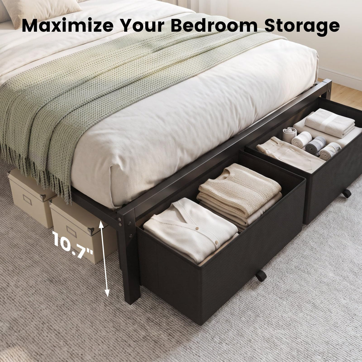 Full Size Bed Frame with Upholstered Headboard and 2 Storage Drawers F660