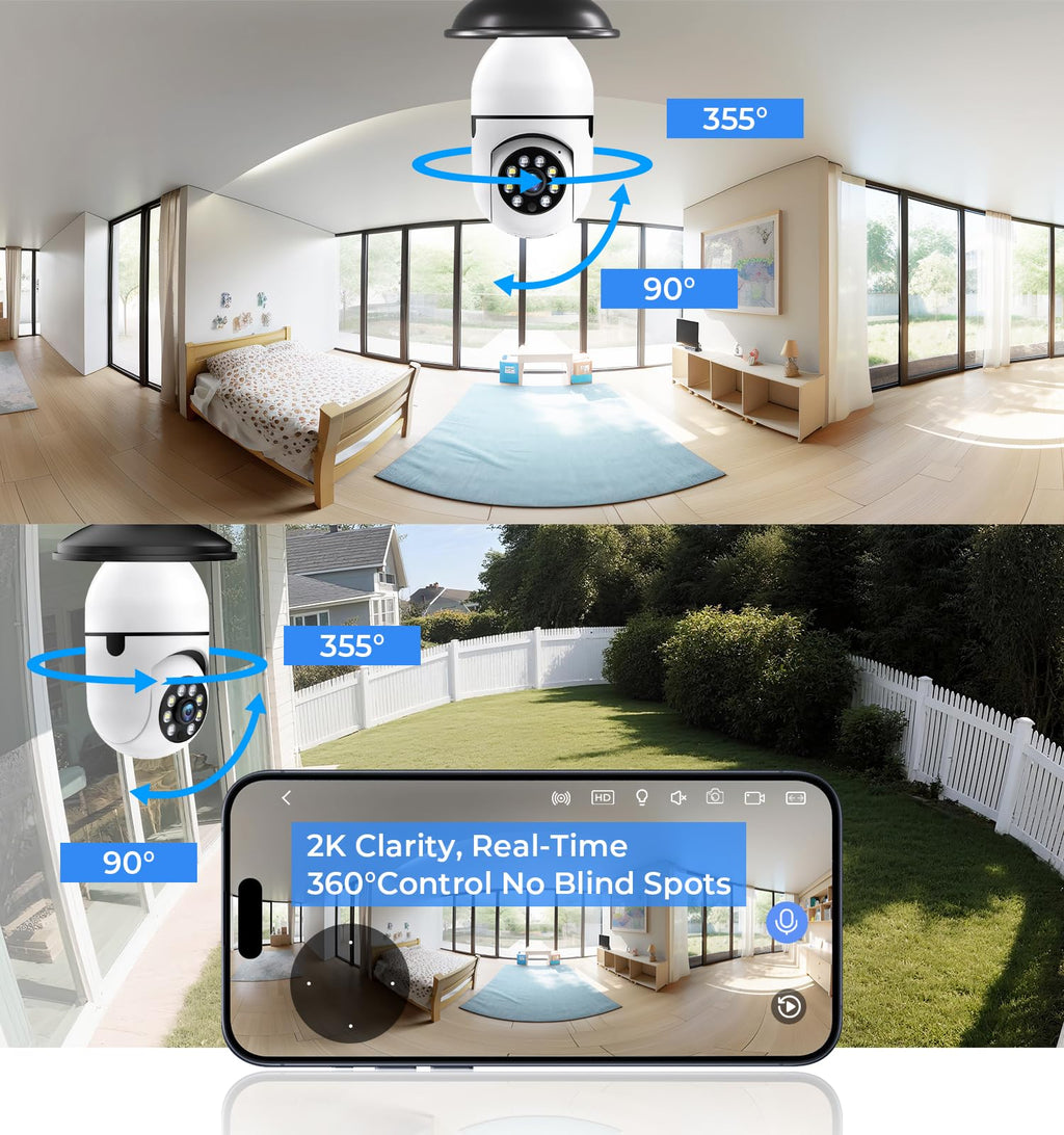 2K 5GHz & 2.4GHz WiFi Light Bulb Security Camera 360° PTZ K510