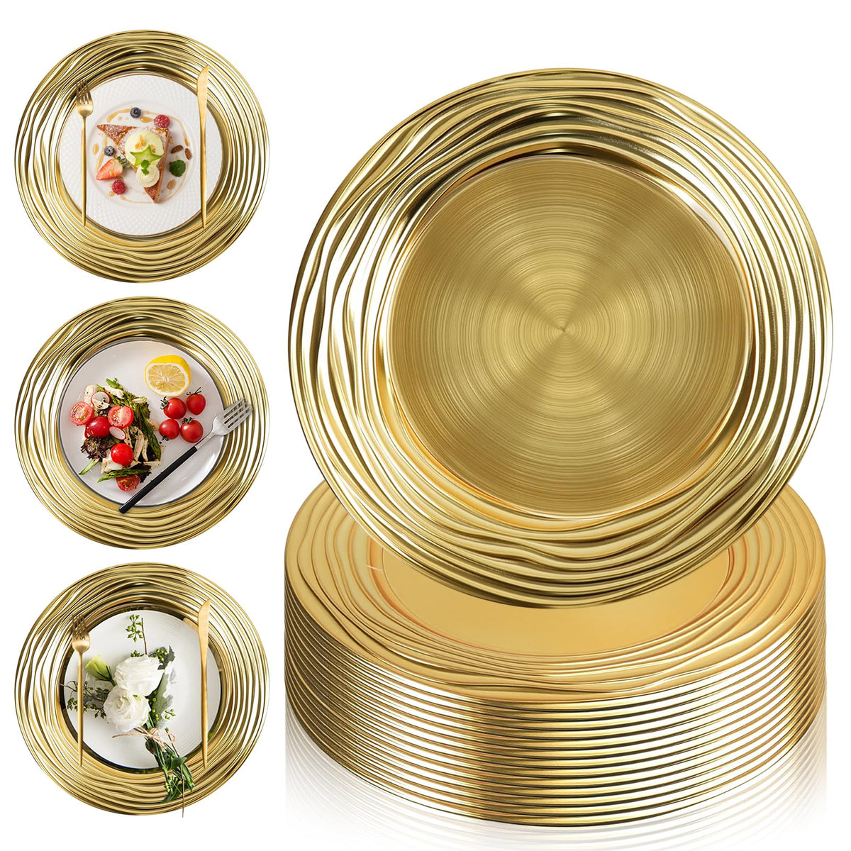 12 Pcs 13 Inch Round Gold Charger Plates E85654