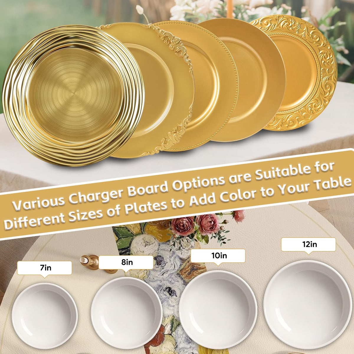 12 Pcs 13 Inch Round Gold Charger Plates E85654