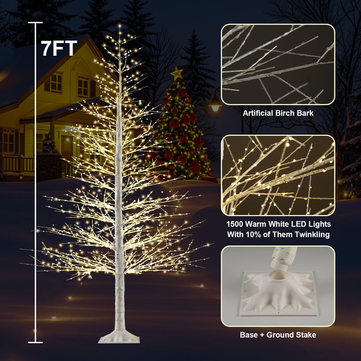 7FT Lighted Birch Tree with 1500 Warm LED Lights O93300