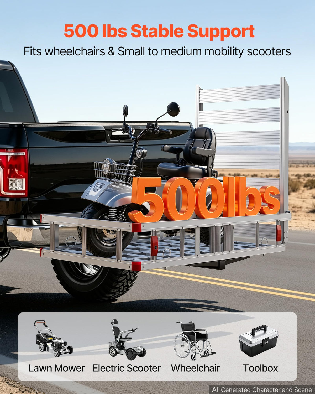 500LBS Aluminum Hitch Wheelchair Carrier with Folding Ramp G32274
