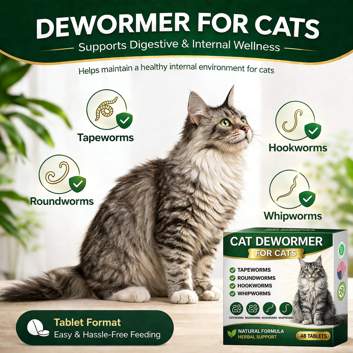 Broad Spectrum Cat Dewormer 48 Tablets U37532