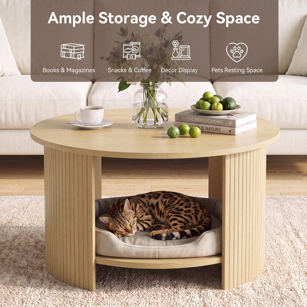 31.5" Round Wood Coffee Table with Storage Z487523