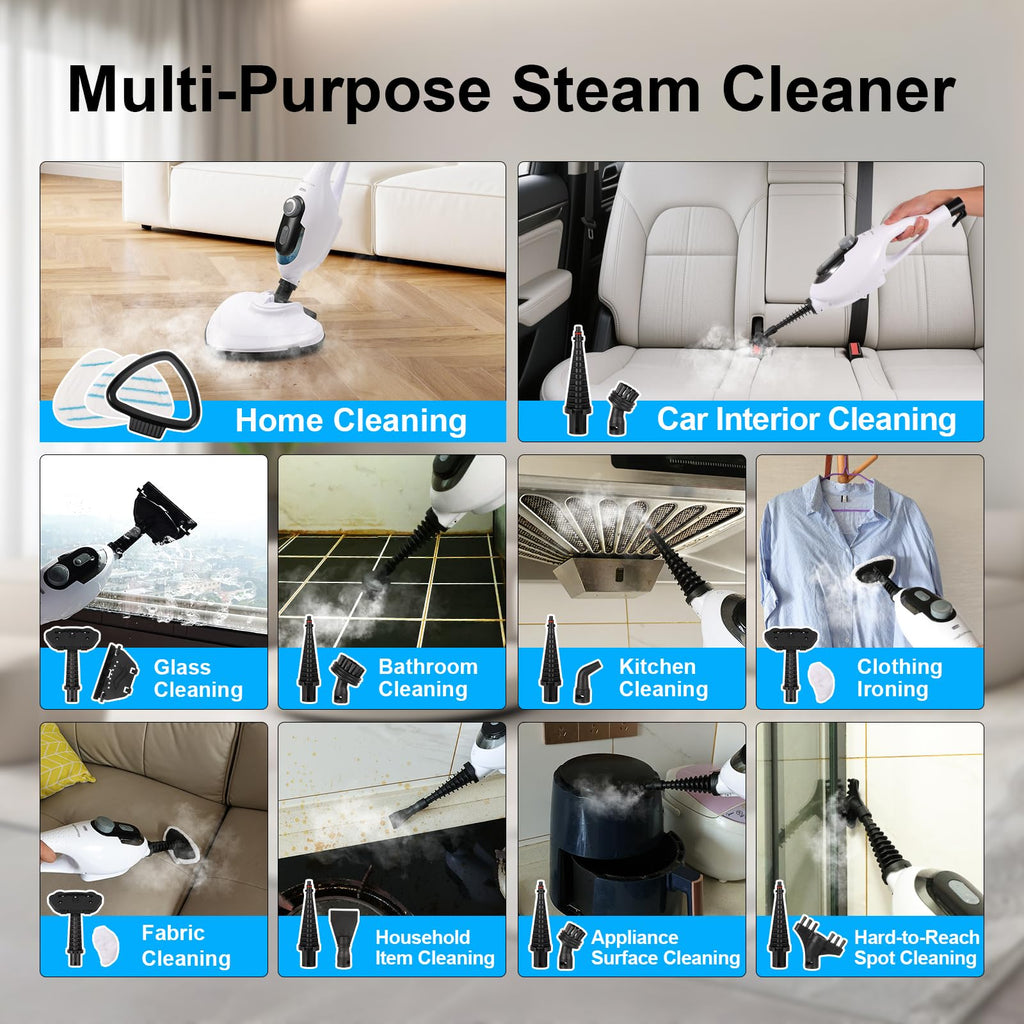 1550W 11-in-1 Steam Mop with 21.3FT Cord, White Q395007