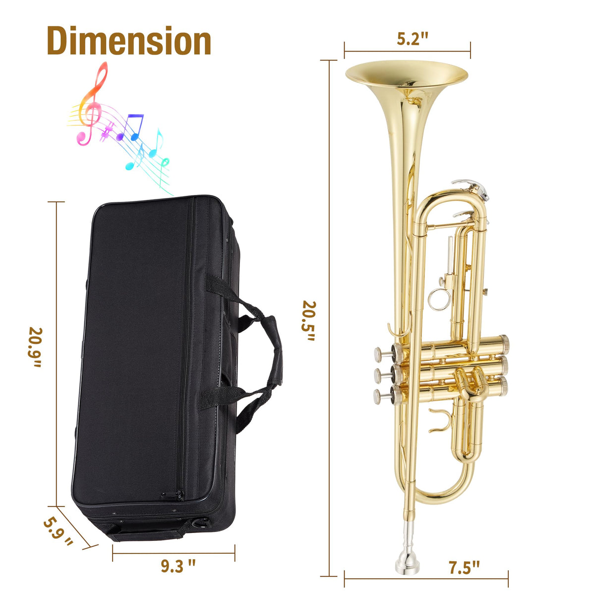 Bb Trumpet with Case Mouthpiece Gloves Cleaning Kit and Polish Cloth U379850