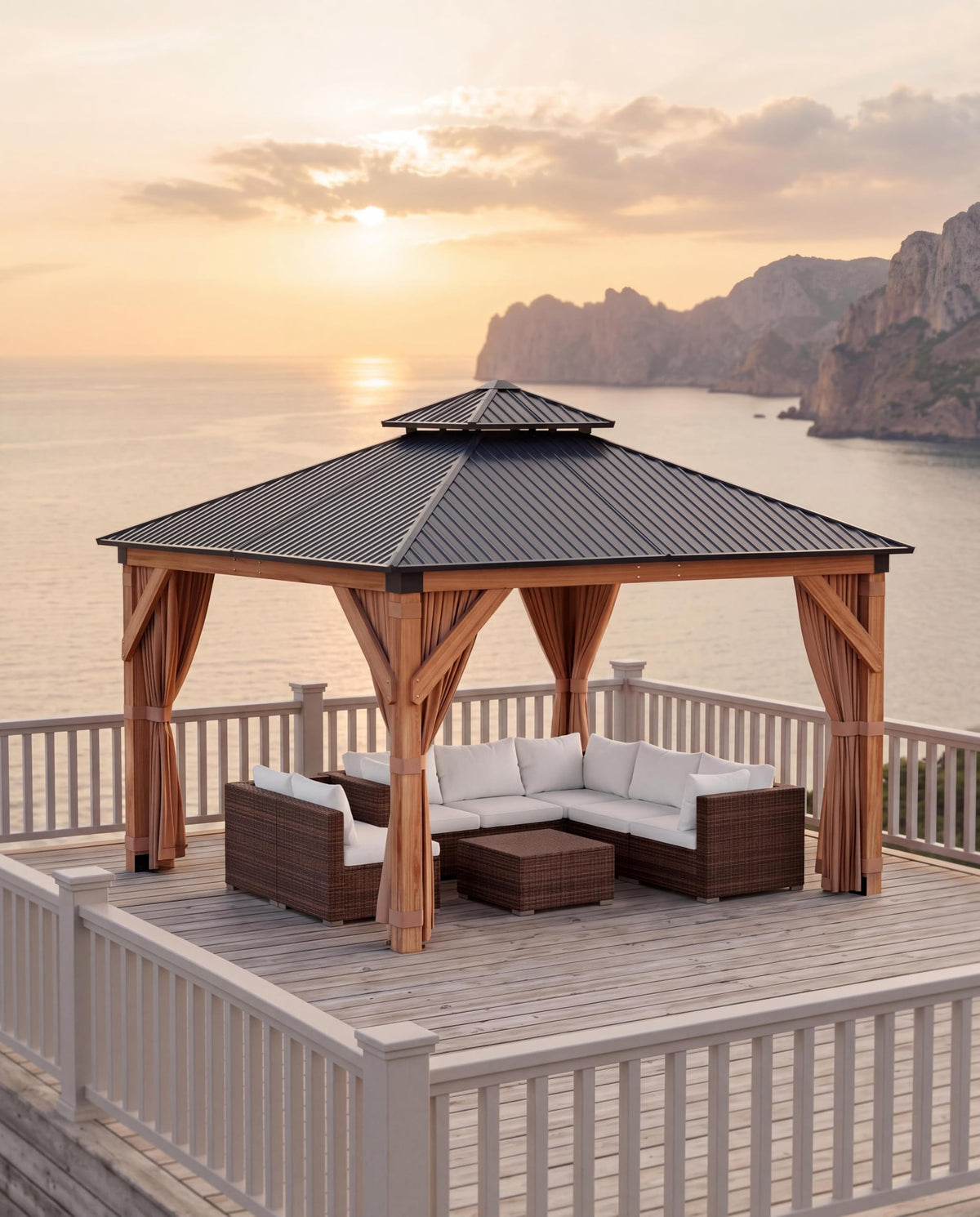 Hardtop Wood Gazebo 10 x 10 ft with Double Metal Roof T921039