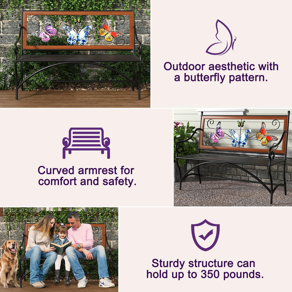 39.7" Black Metal Outdoor Bench with Armrest G545